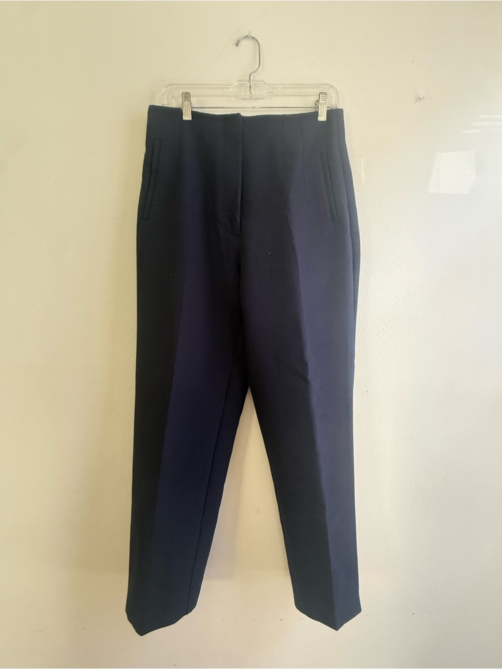 Zara Navy Blue High Rise Tapered Trousers | Minimalist Work Pants | Size